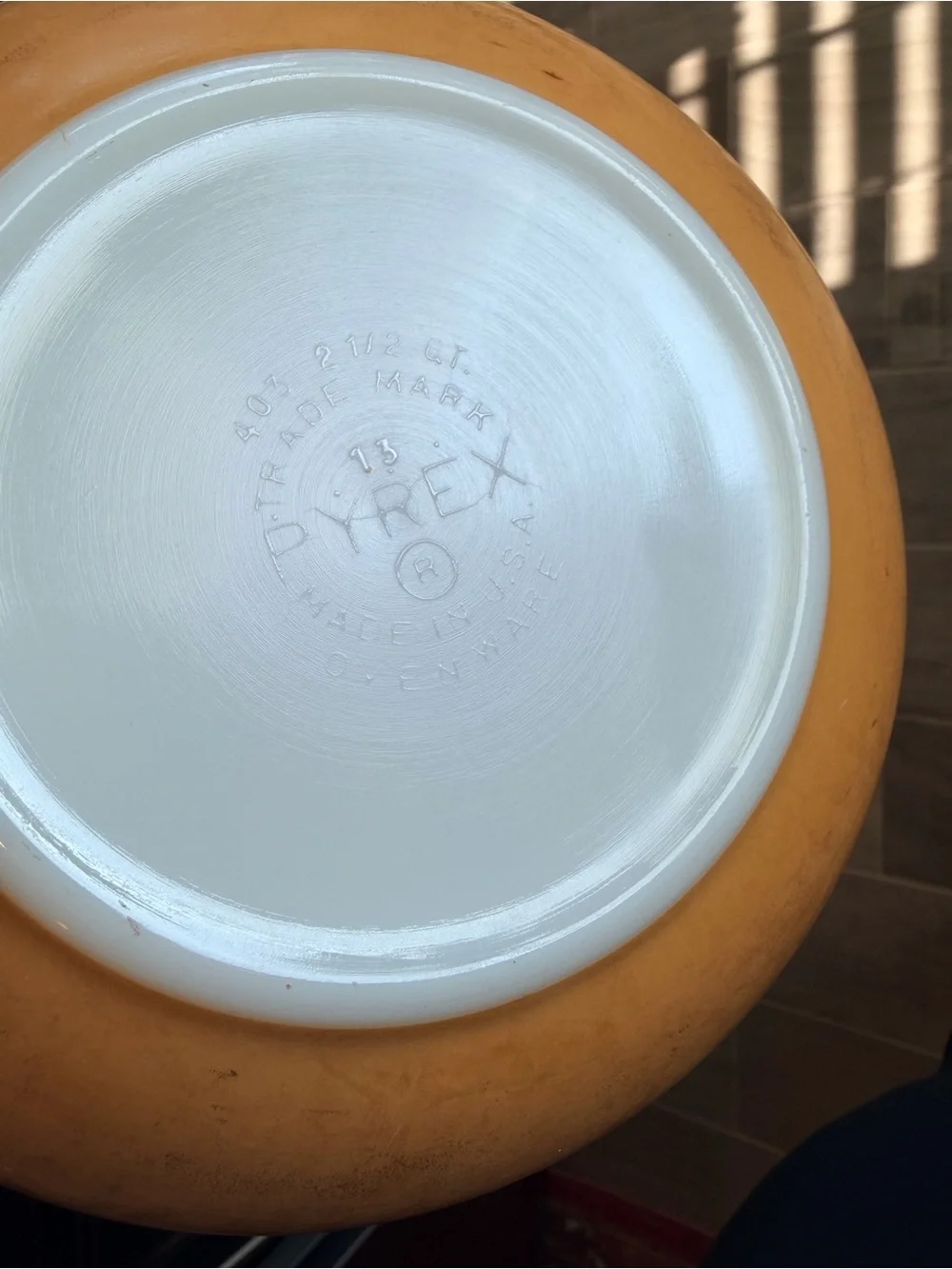 Vintage Pyrex 2.5 qt Orange Bowl with Brown Fruit Pattern